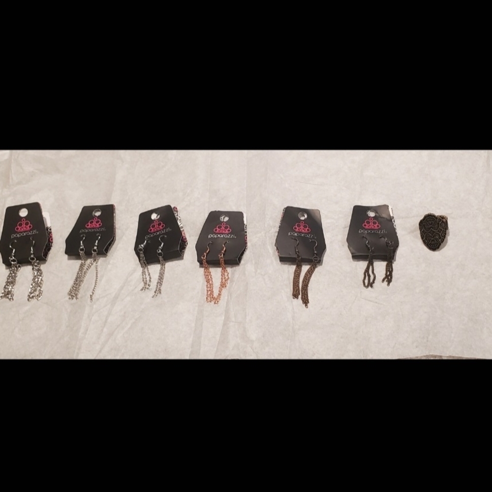 6 Paparazzi  Assorted Chain Earrings And 1 Ring